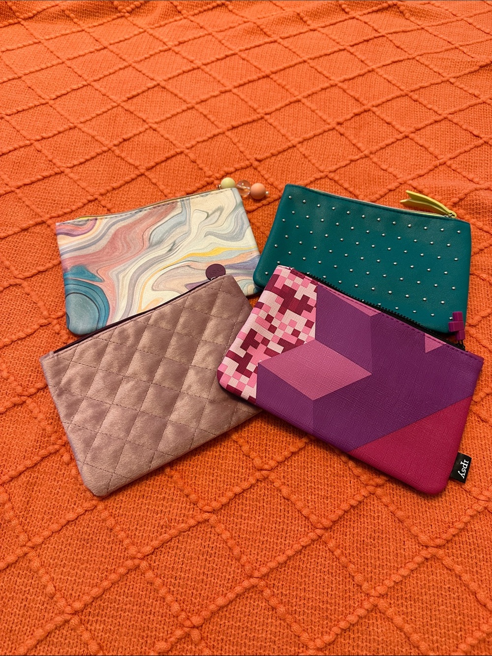 ipsy Cosmetic Pouch Set - Teal, Purple, Mauve, Multicolor (Tetris)